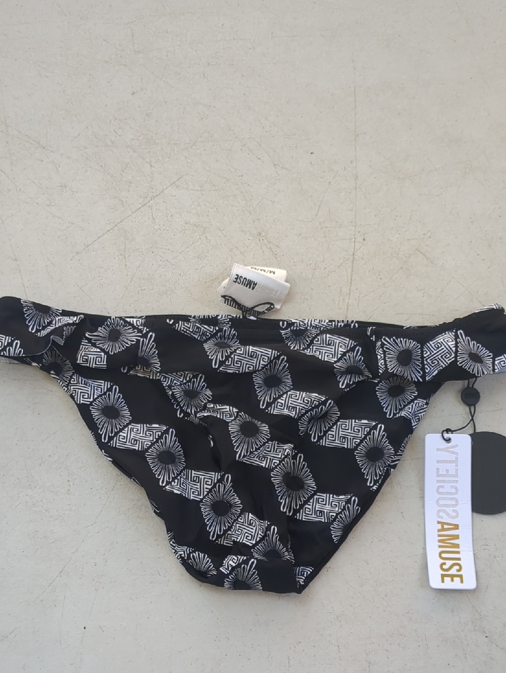 Amuse Society Black & White Floral Geometric Bikini Bottom